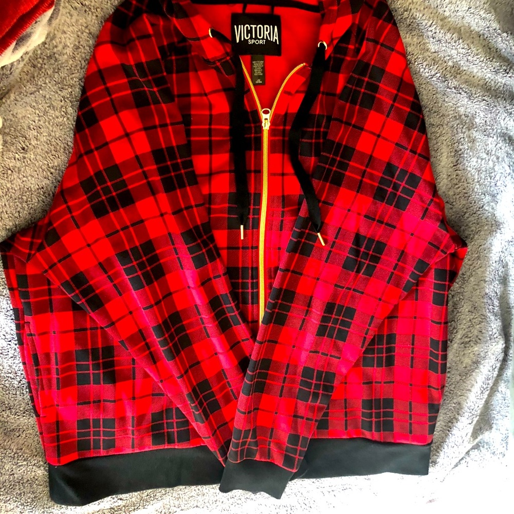 Victoria Secret Sport - black and red zip jacket with hood- size Large